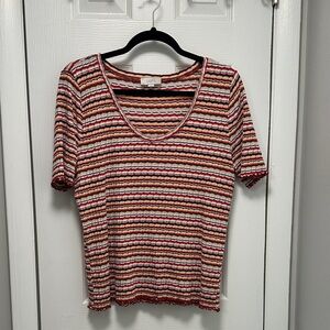 LOFT Ribbed Striped Short Sleeve Top